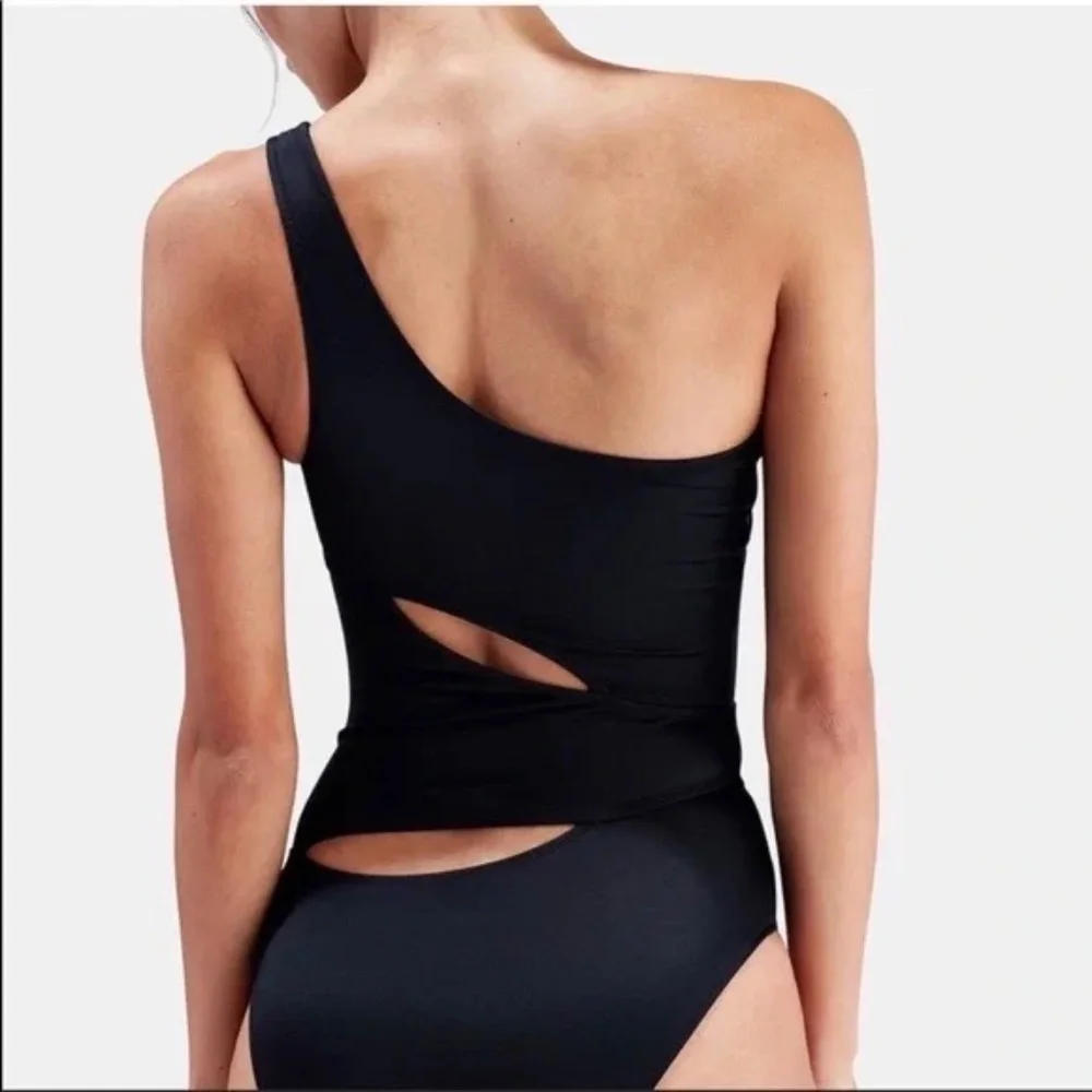 Solid & Striped Louise Black Cutout One Shoulder Swimsuit Sz S